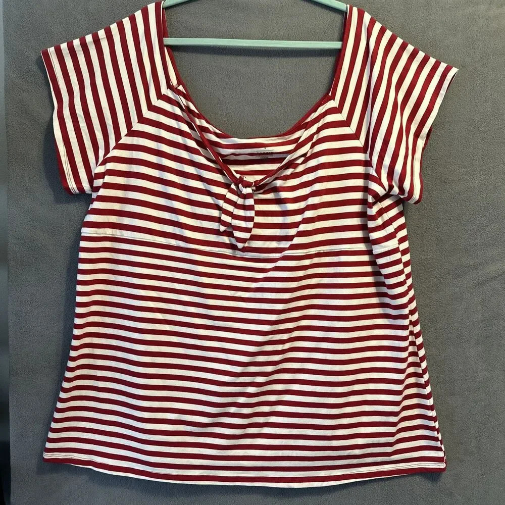 Torrid Striped Shirt Tie Front Top Nautical Sailor Plus Size 6X Red White Stripe